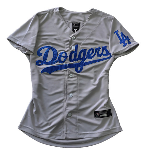 Camisola Para Mujer Beisbol Dodgers Bordada Gris