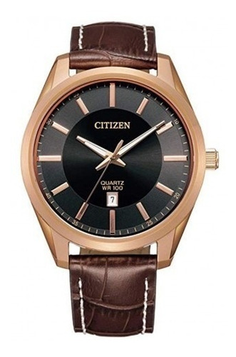 Citizen Quartz Brown Leather Strap Bi1033-04e ..... Dcmstore Correa Café Bisel Oro Fondo Negro