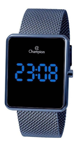 Relógio De Pulso Champion Digital Ch40080 Com Corpo Azul,  Digital, Para Feminino, Fundo  Preto, Com Correia De Aço Cor Azul, Subdials De Cor Azul, Ponteiro De Minutos/segundos Azul, Bisel Cor Azul E 