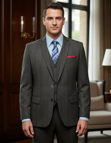 Traje Caballero Recto 3pzas Slim Fit Principe Gales $fábrica
