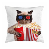 Funda De Cojín Cine Gato Popcorn 18  Cream Red