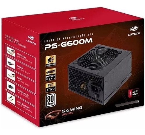 Fonte Atx Pc Gamer 600w Reais 80plus Bronze Pfc Ativo Bivolt