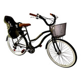 Bicicleta Retrô Aro 26 Cadeirinha Infantil 18 Marchas Preto