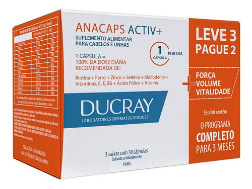 Kit Ducray Anacaps Activ Antiqueda 3x30 Cápsulas