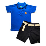 Conjunto Infantil Masculino Camisa Polo Short Brim Colorido