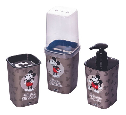 Kit 3pc Mickey Porta Escova + Cotonete + Sabonete Liquido