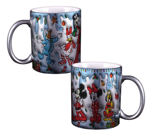 Taza Navideña En 3d Mickey Mouse Personalizada Plateada M424