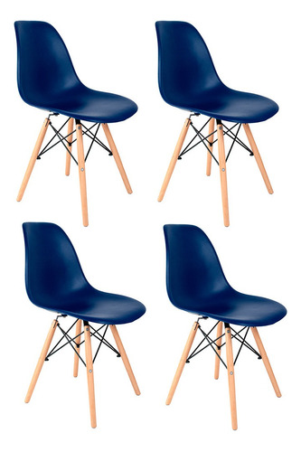 Cadeira De Jantar Empório Tiffany Eames Dsw Madera, Estrutura De Cor  Azul-bic, 4 Unidades