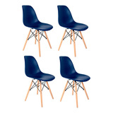 Cadeira De Jantar Empório Tiffany Eames Dsw Madera, Estrutura De Cor  Azul-bic, 4 Unidades