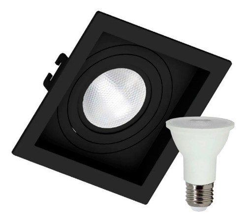 Kit 5 Spot Embutir Par20 Recuado Quadrado + Lampada Led 7w