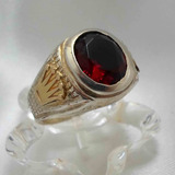 Anillo Plata Con Oro Hombre Corona Cubic Rubi. Nro 20