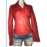 Sexy Chamarra De Piel Stradivarius Roja Biker Muy Padre