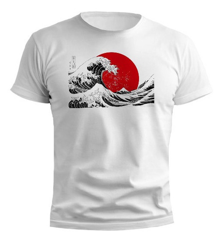 Remera La Ola Japón Diseño Negro Y Rojo Exclusivo