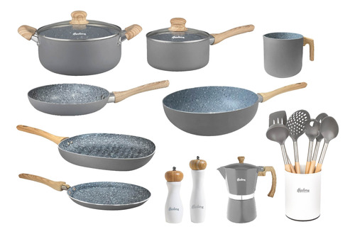 Set De Ollas Cocina+ Utensilios+ Cafetera+ Molinillo Hudson