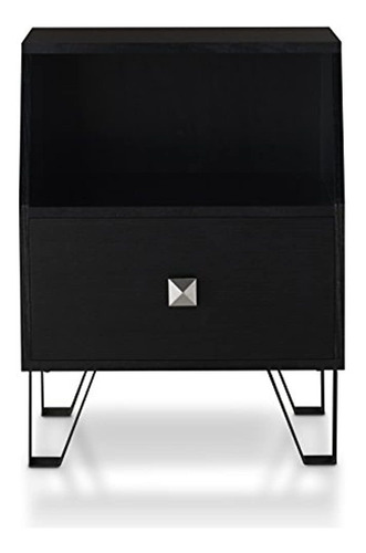 Mesa Auxiliar Con Cajón Y Estante De Metal Color Negro.