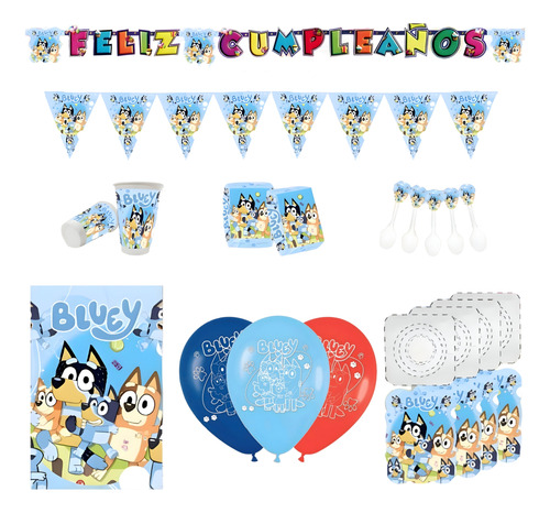 Kit Infantil Decoración Fiesta - Bluey Y Bingo X20 Invitados