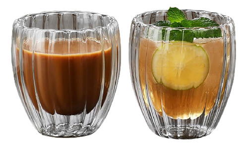 Set 2 Vasos Doble Pared De Vidrio Rayado Linea Hudson Café