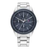 Reloj Tommy Hilfiger Hombre Tyler Multifuncion Acero 1710532 Color De La Malla Gris Color Del Bisel Gris Color Del Fondo Azul