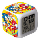 Reloj Despertador Colorido Sonic The Hedgehog, Led, Cuadrado