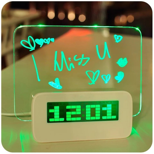 Reloj Digital Despertador Luz Led Y Pizarra Mágica Usb/pila 