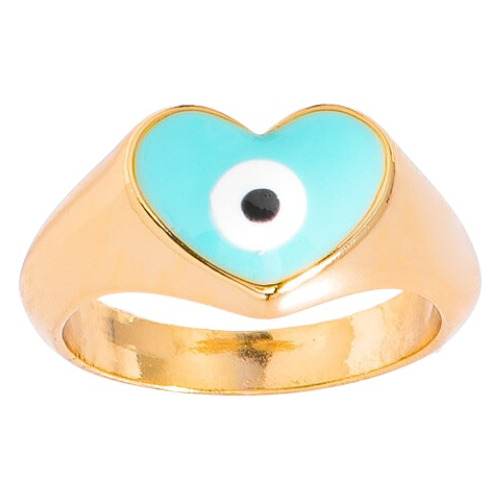 Anillo Nice Ojo Turco De Suerte Verde Aqua 4 Baños Oro 18k