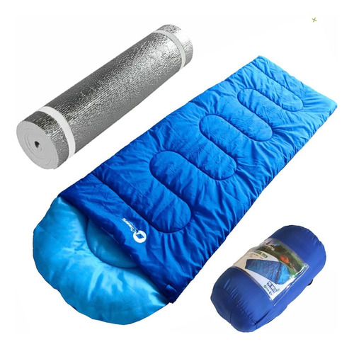 Bolsa De Dormir Cammpy Blue + Aislante Térmico Campamento