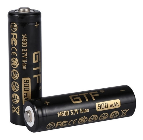 02 Baterias Íon De Lítio 14500 3.7 V 900 Mah Gtf