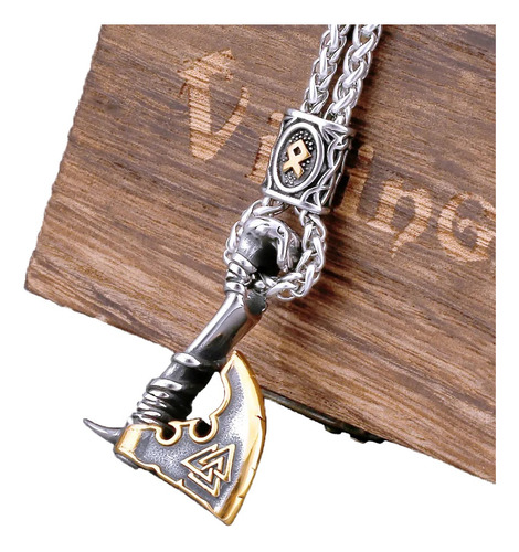 Collar Hombre De Lujo  Hacha Valknut Runa Nórdico Vikings