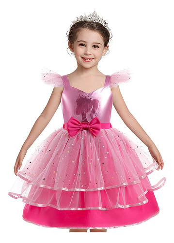 Vestido De Princesa Rojo Rosa Brillante Para Niñas, Vestido