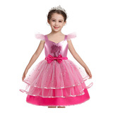 Vestido De Princesa Rojo Rosa Brillante Para Niñas, Vestido