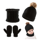 Gorro De 4 Piezas Para Niños Bufanda Guantes Punto Frío Lana