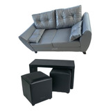 Sillon Sofa Living Nórdico + Mesa Puente + 2 Puff 