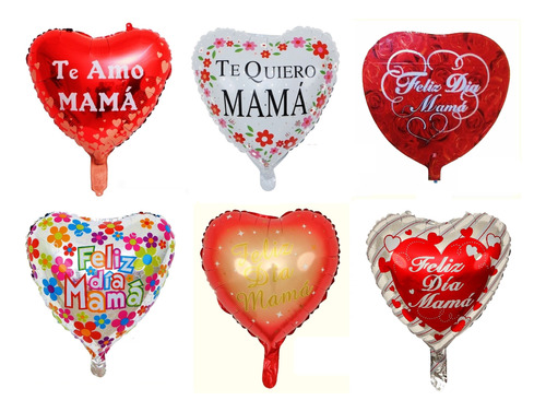 Pack 24 Globos Corazones Feliz Día Mamá Madre Con Varillas