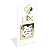 Placa Pix Qr Code Display Para Pagamentos Acrílico Branco Cor Branco Com Dourado