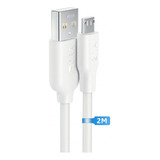 Cable Micro Usb V8 2 Metros 2.1a 1hora Color Blanco