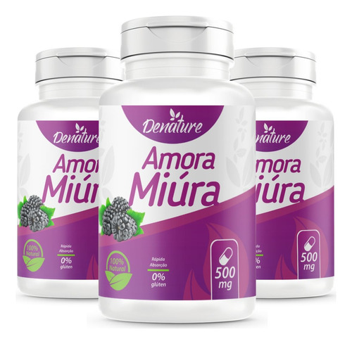 Combo 3un Amora Miura 500mg 100 Cáps Antioxidante Suplemento