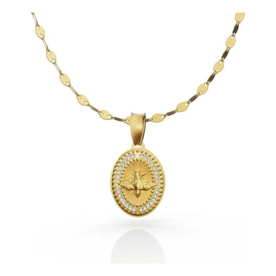 Medalla Espíritu Santo Cadena De Oro 14k Bautizo 45cm Italy Color Amarillo | Meses sin interés