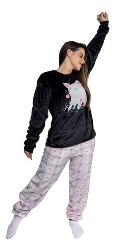 Pijama Feminino Confortável E Quentinho Fleece Em Oferta