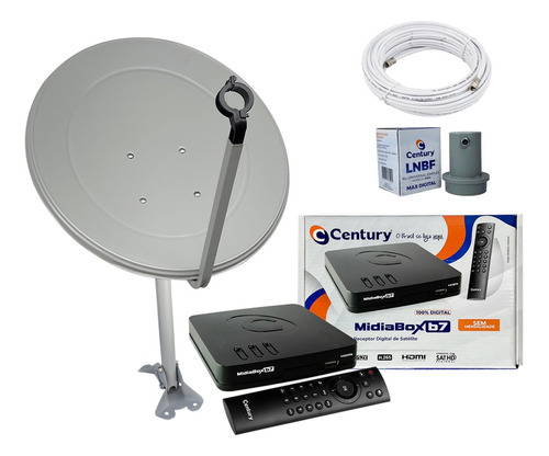 Kit Antena Parabólica Ku 60cm Midiabox Century B7 Cabo Lnbf