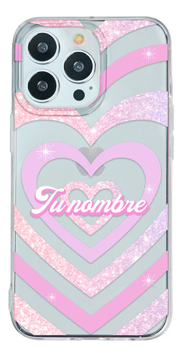 Funda Para iPhone Para Mujer Corazón Rosa Con Tu Nombre