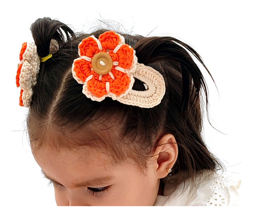 Broche Flor Crochet Naranja