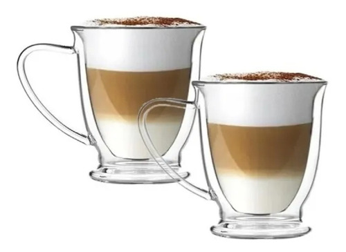 Taza Café Transparente Doble Pared Vidrio 270 Ml Pack X 2