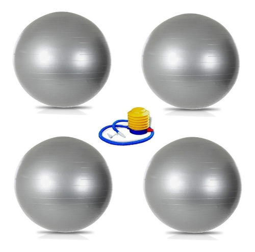 Kit 4 Bolas De Pilates Suiça 65cm Azul Com 4 Bombas Fitball