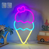 Letrero De Helado Led Usb Cono Amarillo Azulado Iluminado