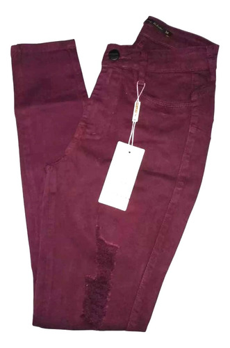 Calça Jeans Miller Deluxe Skinny Destroyed Cor Marsala