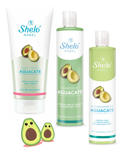 Kit Aguacate Crema Corporal Shampoo Acondicionador Shelo Nab