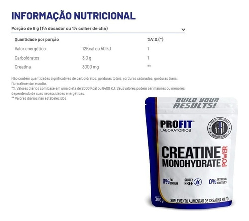 Creatina Monohidratada Power 300g Refil  Profit Sabor Natural