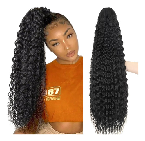 Aplique Rabo De Cavalo Bio Vegetal Afro Puff Cacheado 80cm