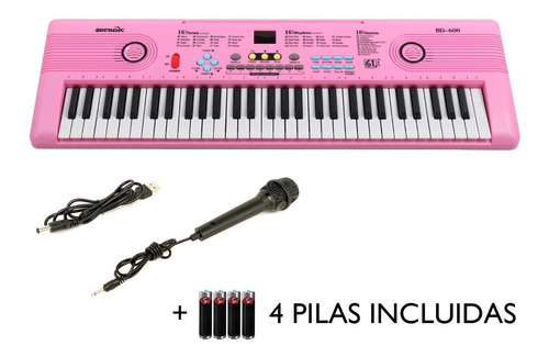 Teclado Órgano Rosa Musical 61 Teclas 16 Tonos Bd 600