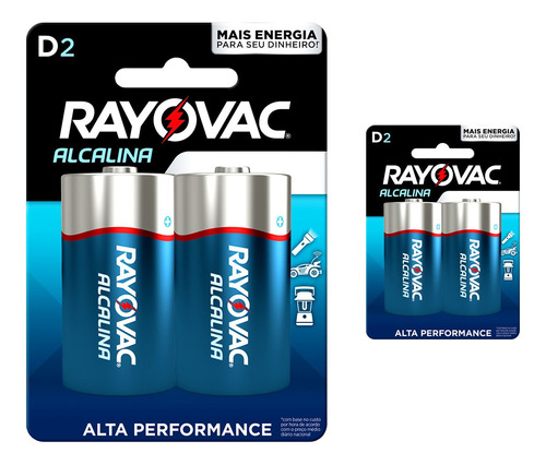 04 Pilhas D Grande Lr20 Alcalina Rayovac 02 Cart C/ 2 Unid